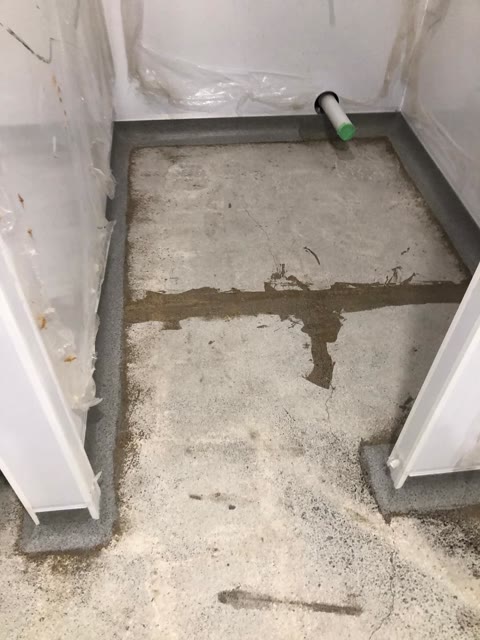 Seamless MMA Bathroom Floor with Coving - Before